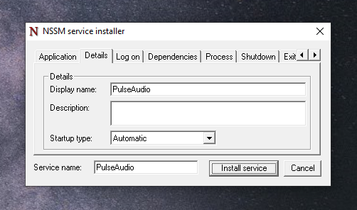 NSSM 详细信息选项卡